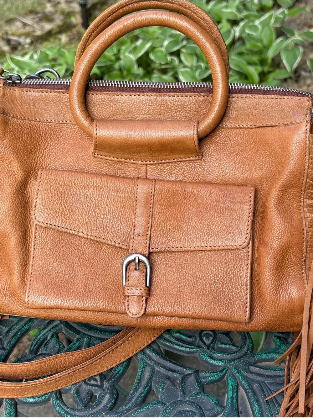 NWT Latico Leathers Grace Design Fringe Crossbody - Cognac
